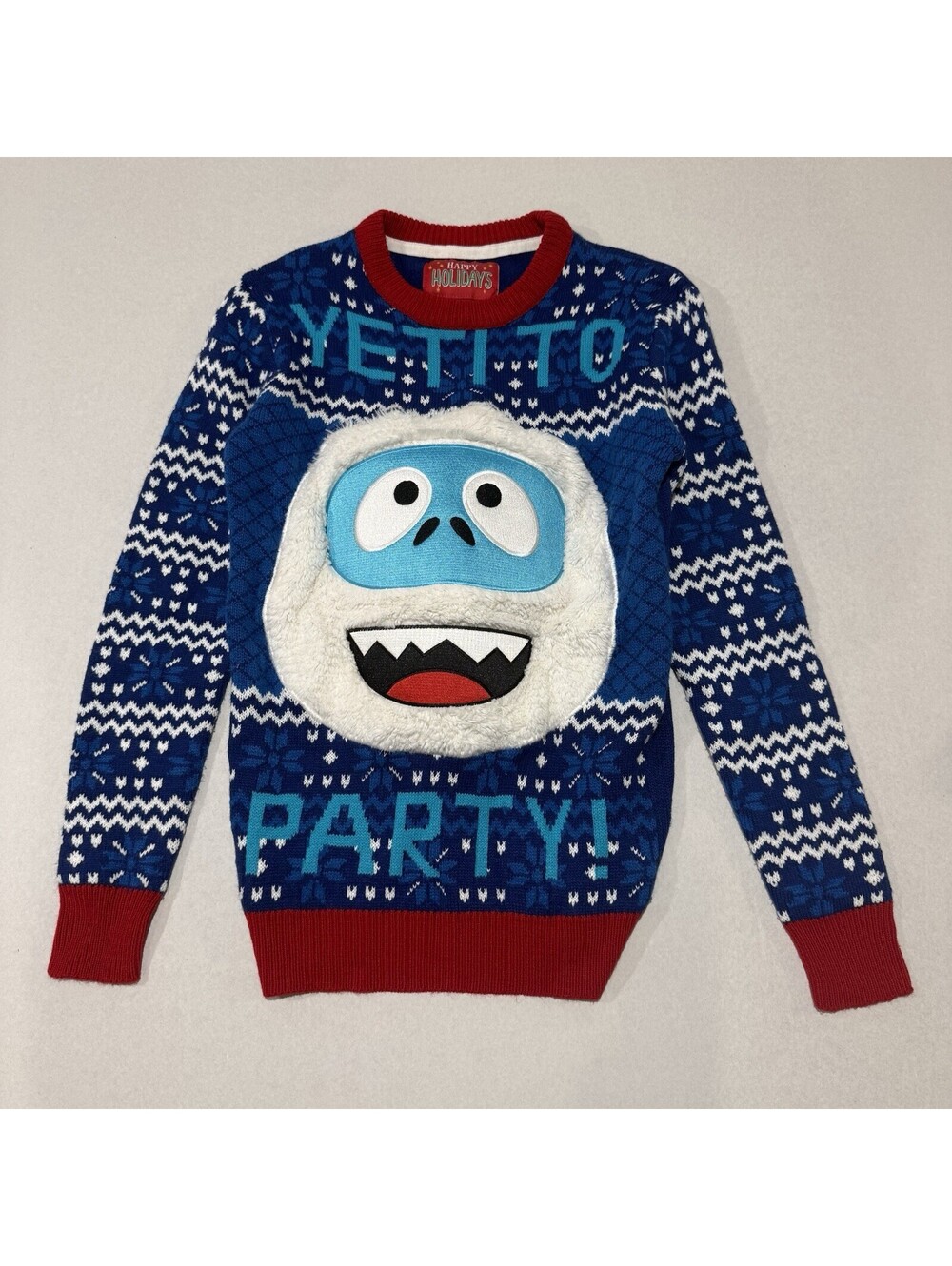 Yeti To Party Ugly Christmas Sweater Size XS Knit Holiday Faux Fur Plush 3D Mens